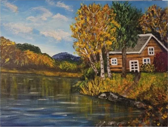 Autumn by the Water — Original Acrylic on Canvas